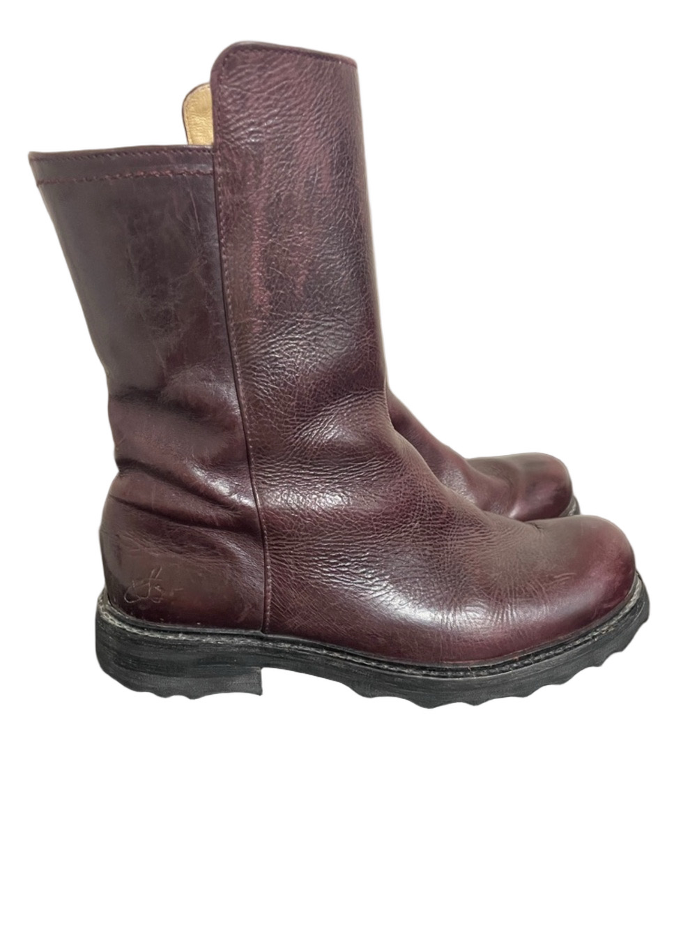 John Fluevog Bing Burgundy Leather Mid-Calf Boots Size 8